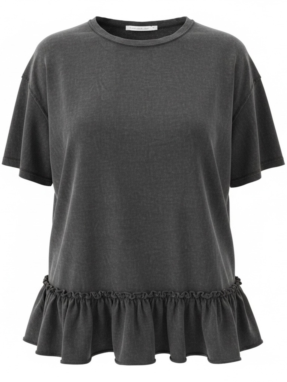 Altar'd State Black Short Sleeve Ruffle-Hem Tee